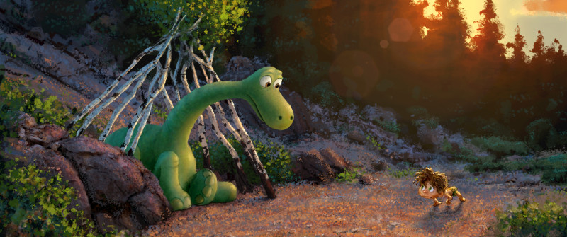 "The Good Dinosaur" tells the story of Arlo, a lively Apatosaurus with a big heart who sets out on a remarkable journey, gaining an unlikely companion along the way—a human boy. Directed by Peter Sohn ("Partly Cloudy") and produced by Denise Ream ("Cars 2", "The Good Dinosaur" opens in theaters Nov. 25, 2015. ©2014 Disney•Pixar. All Rights Reserved.